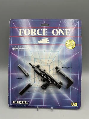 Pistola de metal fundido a presión ERTL Force One Uzi juguete de colección 1989 sellada cardada Foto 1 de 2