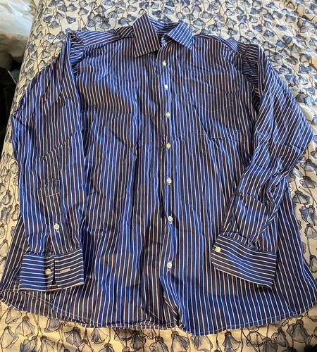 Camicia abito uomo BURBERRY London taglia 15 5 L righe blu bianco rosso 100% cotone