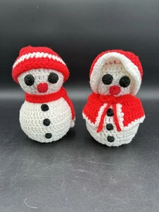 Pupazzo di neve vintage fatto a mano all'uncinetto Mr & Mrs decorazioni natalizie filato su polistirolo - Foto 1 di 15