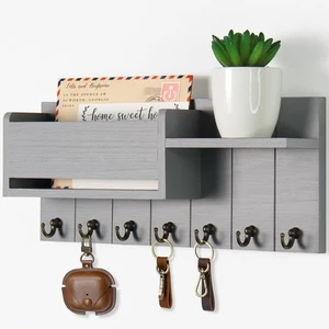 Key Holder Wall Mount - Decorative Key Rack and Mail Organizer with 7 Key Hoo... - Picture 1 of 5