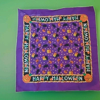 复古 HALLOWEEN Bandana 围巾 Hav A Hank 黑猫在黑暗中发光 RN15187 美国 — 第 1/4 张图片