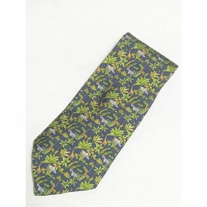 Cravatta Salvatore Ferragamo stampa animalier seta verde navy ottima usata senza scatola - Foto 1 di 7