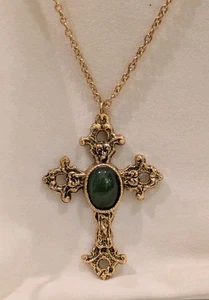 Vtg Reversible Gothic Cross Necklace Brutalist Large Ornate Pendant 24" Chain - Picture 1 of 9