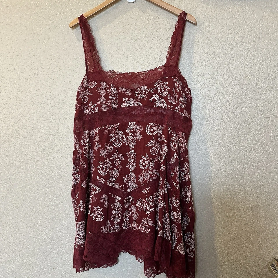 Vestido sin Mangas Free People All Nighter Trapecio Encaje Rojo Transparente - Mediano/Grande Boho Foto 1 de 4