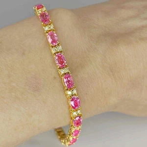OOAK Unheated Padparadscha Sapphire Diamond Bracelet 14K Gold Peach Sapphire - Bild 1 von 8