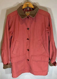Vintage L.L. Bean Chore Barn Jacket Canvas Coat Corduroy Trim Red Women’s Size M - Picture 1 of 17