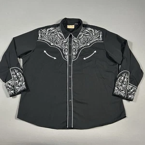 Scully Western Shirt Men 3X Black Rayon Blend Embroidered Pearl Snap Long Sleeve - Picture 1 of 10