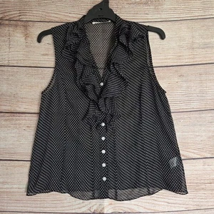 Jane Lamerton Sleeveless Shirt ~ Size 14 Women's ~ Frills Polka Dots Button - Picture 1 of 8