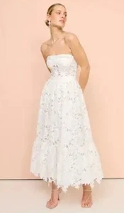 Vestido midi bustier de encaje Emilia blanco como la nieve LEO LIN AU 14 US 10 - Imagen 1 de 15
