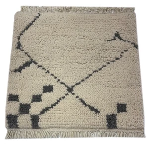 Handmade Rug 60X60 Cm 100% Wool Soft Ivory & Gray R70 - Picture 1 of 7
