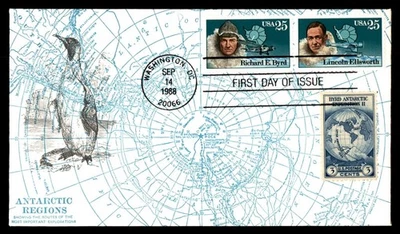 Mayfairstamps US FDC 1988 Explorers Combo Antarctic Map Penguin First Day Cover - Image 1 of 2