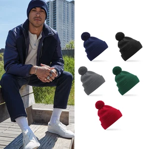 Beechfield Organic Cotton Snowstar Beanie B450N - Cuffed Slouch Pom Pom Mütze - Bild 1 von 12