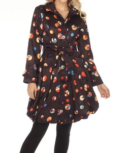 Samuel Dong Dots Belted Water Resistant Bubble Trench Coat Black/multi Dots - Picture 1 of 11