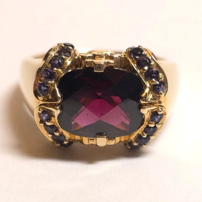 Anillo Michelle Albala 3,74 ctw rodolita granate e iolita oro amarillo 14k talla 9 Foto 1 de 4