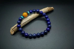 Genuine Lapis Lazuli Lazuli Beaded Bracelet Round Lapis Bracelet High Quality - Picture 1 of 10