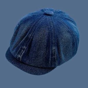 Cap Casual 8 Panel Beret Cabbie Baker Boy Men Washed Denim Newsboy - Picture 1 of 13