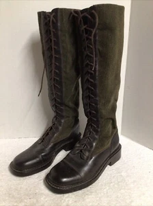 Ralph Lauren Regina Riding Boots Lace Up Leather Green Wool WG3752B Sz 6.5 B - Picture 1 of 6