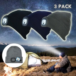 1-3PC Unisex LED Beanie Hat Light Winter Warm Knit Cap USB Rechargeable Headlamp - Picture 1 of 29