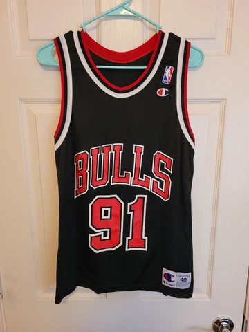 Vintage Champion Dennis Rodman #91 Chicago Bulls Jersey Size 40 Made In USA Cover