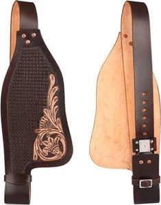 Genuine Leather Horse Saddle Fender Pair Hand Tooled Replacement Fenders Set. - Picture 1 of 3
