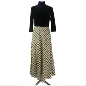 Suzi Chin For Maggie Boutique Black Velvet Silk Plaid Maxi Dress Size 8 - Picture 1 of 10