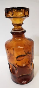 Empoli Italy Amber Glass Decanter Thumbprint Pattern w Stopper - Picture 1 of 4