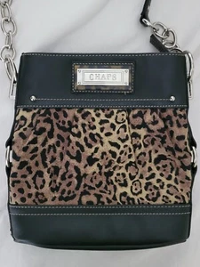 RALPH LAUREN CHAPS SALERNO BLACK WITH LEOPARD PRINT CROSSBODY PURSE-NEW NO TAGS - Picture 1 of 16