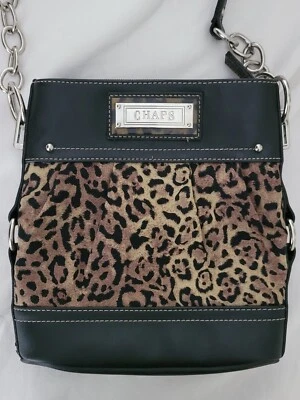 BOLSO BANDOLERA RALPH LAUREN CHAPS SALERNO NEGRO CON ESTAMPADO DE LEOPARDO-NUEVO SIN ETIQUETAS Foto 1 de 4