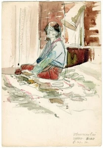 Ukrainian artist Viktor Burkulai Watercolor drawing SITTING WOMAN Soroa, Cuba - Foto 1 di 2