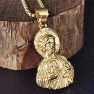 JESUS RELIGIOUS PENDANT & 24" ROLO STAINLESS STEEL BLING CHAIN NECKLACE JEWELRY - Picture 1 of 8