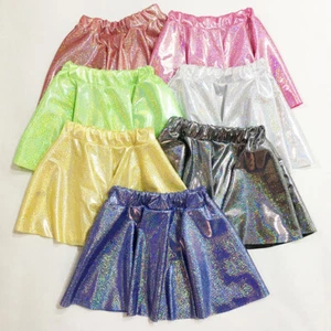 Women Girl Pleated Skirts Mini Shiny Holographic Dancewear Costume Club Disco - Picture 1 of 16