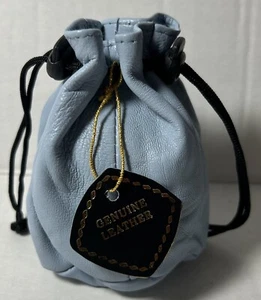 Weiches Leder Kordelzugbeutel mit Federverschlüssen Geldbörse Etui Hellblau Neu - Bild 1 von 4