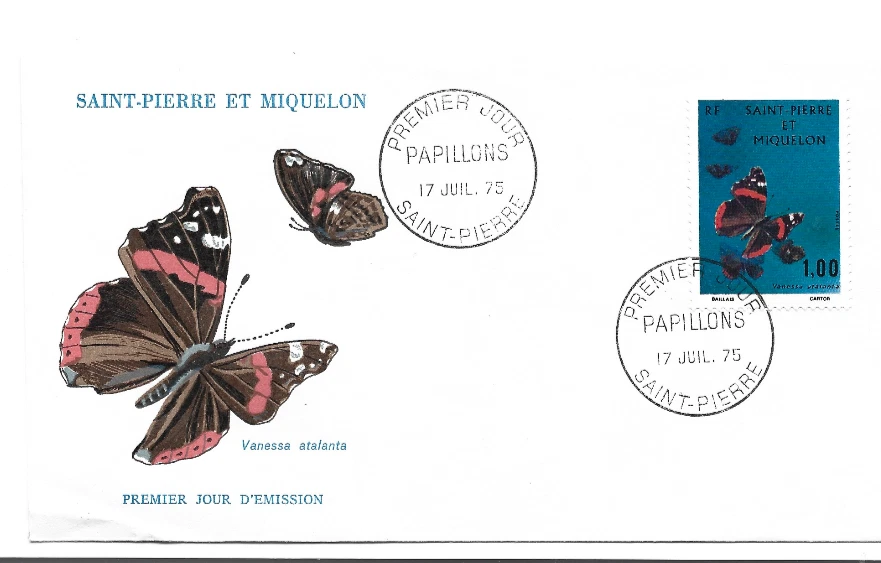 1975 SAINT-PIERRE ET MIQUELON,FRANCE, FIRST DAY COVER 1 STAMPS-BUTTERFLY - Image 1 of 1
