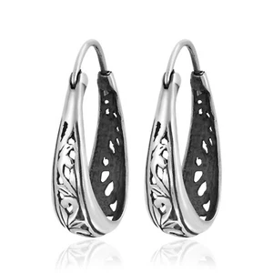 Vintage Balinese Swirls Basket 25mm Bali Hoop Sterling Silver Boho Earrings - Picture 1 of 5