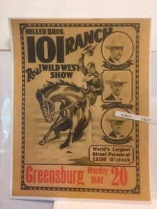 1929 Greensburg Pa Wild West Show Miller Bros Rodeo 101 Ranch raro poster pubblicitario NUOVO - Foto 1 di 1