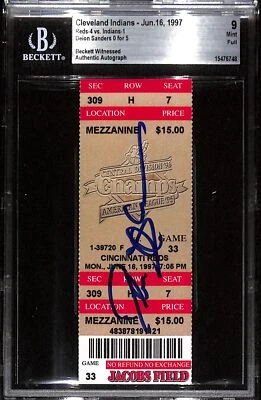 Deion Sanders Signed Cincinnati Reds 6/16/97 Slab Ticket 9 Grade Beckett 43686 - Image 1 of 2