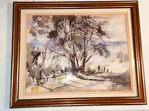 Gorgeous Vtg Original Dramatic Impressionist Watercolor of Trees Framed & Signed - Picture 1 of 10