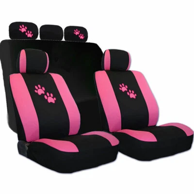 Pink Paw 2-Tone Black Car Seat Covers Full Set + Headrests For Mini - Image 1 of 4