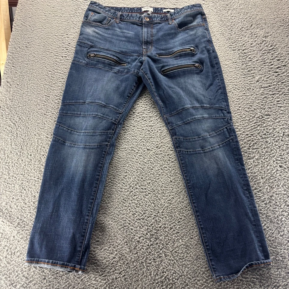 Jeans masculino Willian Rast 40x32 azul lavagem escura algodão elástico fino zíper reto - Imagem 1 de 4