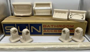 Vintage NOS 10pc Bathroom Fixture Accessory Set Ceramic OATMEAL Tan Beige MCM - Picture 1 of 15