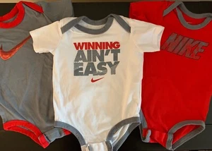 Nike "Winning Ain't Easy" Infant 3/6 Month BodySuits 3 Pieces Red, White & Gray - Picture 1 of 5