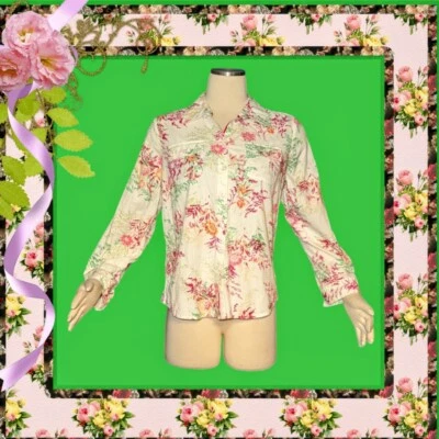 CROFT & BARROW Women's Button Up Shirt FLORAL Hot Pink Green TEXTURED Petite MED - Image 1 of 4