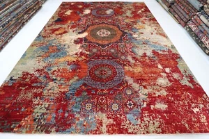 10x14 ft Abstract Art Mamluk Area Rug Afghan Hand Knotted Veg dye Wool Rug - Picture 1 of 13