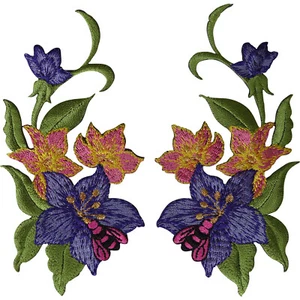 Paar Blumenaufnäher Aufbügeln Nähen Blumen bestickt Aufnäher Abzeichen Biene Blumen - Bild 1 von 2