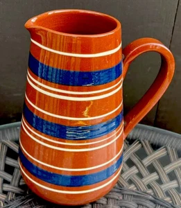 Nittsjo Sweden Pitcher Jug Redware Striped Marked Vintage Collectible - Picture 1 of 10