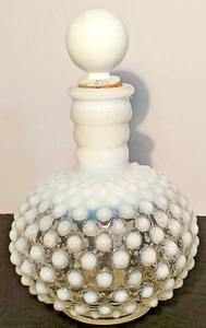 Vintage Fenton PERFUME BOTTLE French White Opalescent Hobnail Original Stopper - Picture 1 of 10