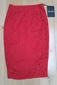 Pencil Skirt Red Midi Lace Size UK 4 BNWT Missguided - Picture 1 of 8