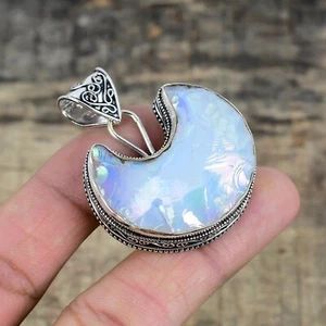 Milky Opale Gemma Artigianale 925 Pendente Argento Sterling per Matrimonio Gioie - Foto 1 di 4