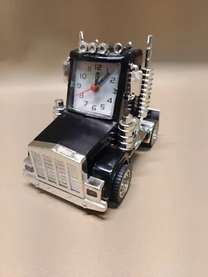 Vintage BIG RIG Black & Chrome Semi Tractor Alarm Clock. Tested - Image 1 of 4