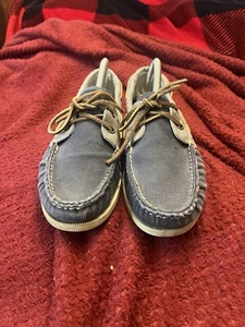 Cole Haan Shoes Mens 8.5 2 Eye Boat Deck Two Tone Blue Canvas - Picture 1 of 8
